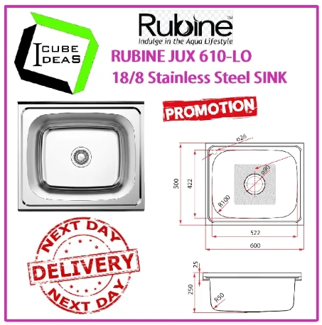RUBINE JUX 610-LO 18/8 Stainless Steel SINK