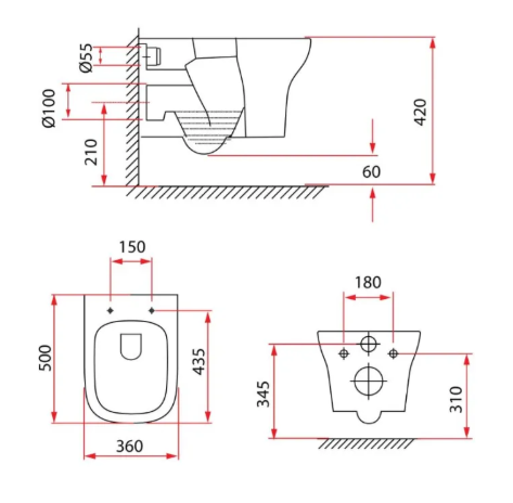 RUBINE RI-301P07 Wall-Hung Pan, TOILET / FREE EXPRESS DELIVERY - Image 2