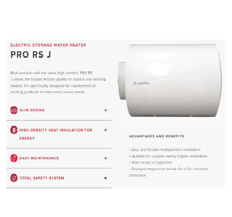 ARISTON PRO RS J 25/35/50L WHITE HORIZONTAL STORAGE HEATER | Local Warranty - Image 2